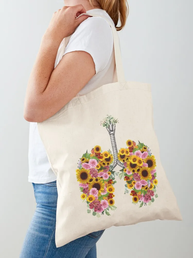 

Lungs with sunflowers and pink flowers, lungs cancer, respiratory therapist Tote Bag Custom bag sac pour femme