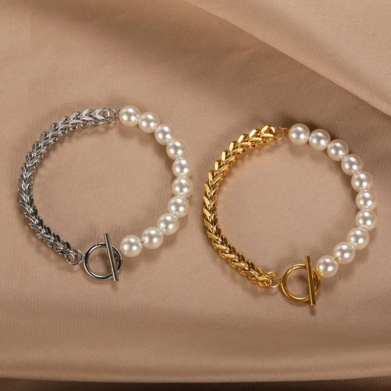 Stainless Steel Layered Charm Bracelet For Women Retro Punk Gothic Portrait Heart Pearl Bracelet Jewelry 2022