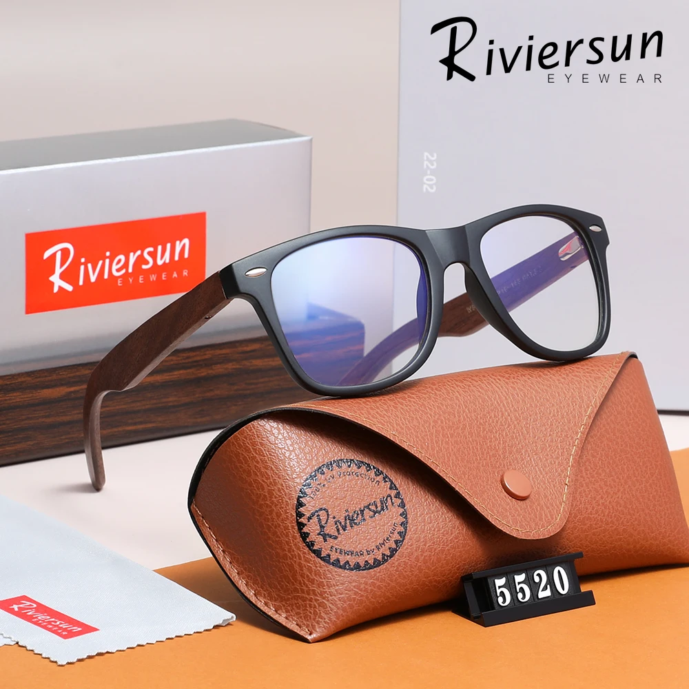 

RIVIERSUN винтажные деревянные очки с блокировкой синего света в стиле ретро для мужчин и женщин с защитой от синего луча в большой оправе, защитные очки для компьютера
