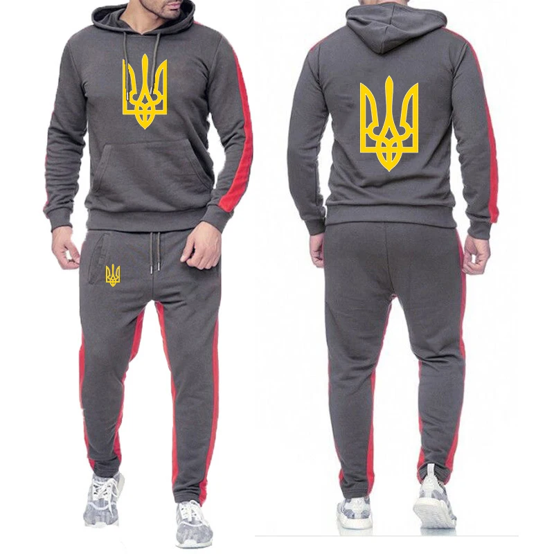 

Ukraine Logo 2025 Spring And Autumn Men's New High Quality Solid Color Drawstring Hoodies+Casual Sweatpants Suit