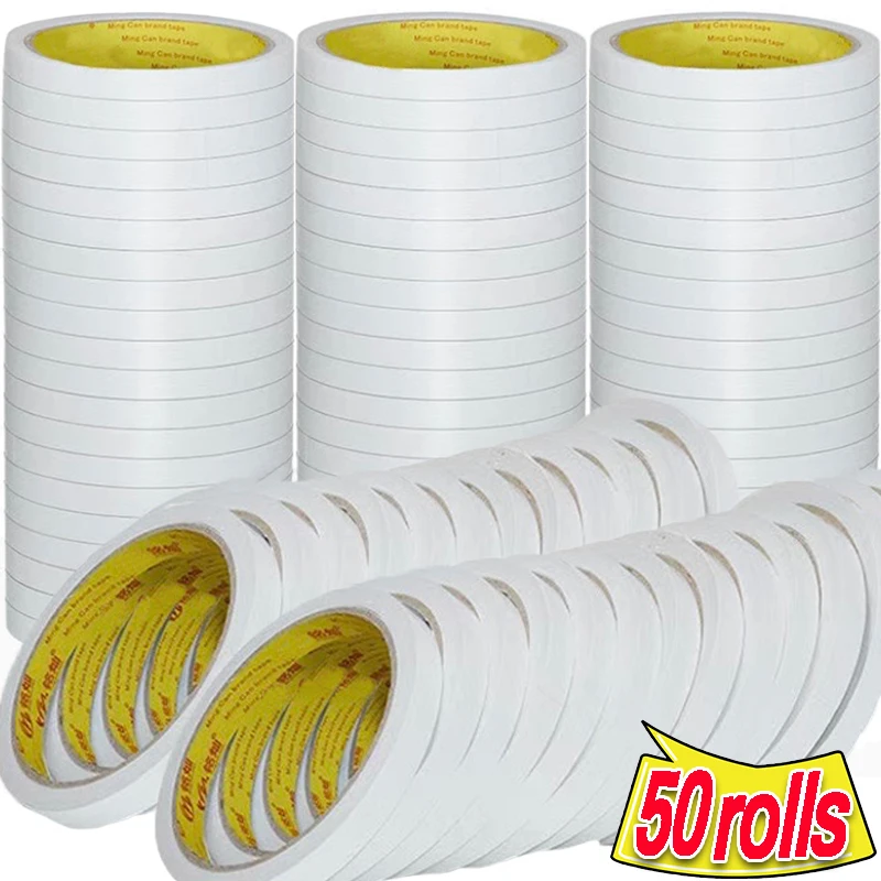 1-50Rolls Ultra-thin Double Sided Tape Adhesive White Strong Tape Stickers for Home Office Craft Sticky Paper School Stationary