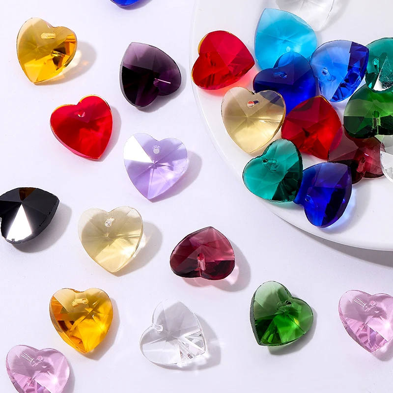 18mm Crystal Heart Shape Random Color Glass Heart Beads Rhinestones Charms Jewelry Beads for Necklaces Earrings Making DIY 10pcs