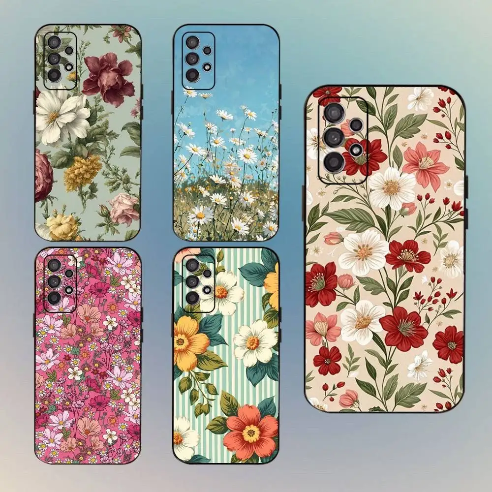 

Vintage Floral Pattern Phone Case For Samsung Galaxy A13,A21s,A22,A31,A32,A52,A53,A71,A80,Soft Black Shell
