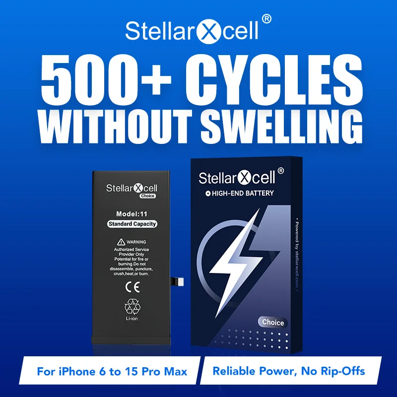 Image of StellarXcell Choice Akku für iPhone, Versand aus Deutschland, für iPhone 11 12 13 14 15 mini Plus Pro Promax, Standard-Kapazitätsakku, Standard-Qualitätsakku, iPhone-Akku-Ersatz mit kostenlosen