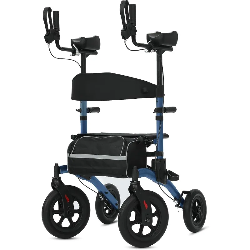 home.All-Terrain Upright Rollator Walker, Stand up Rolling Walker with Seat, ompact Folding Design for Seniors (Blue)