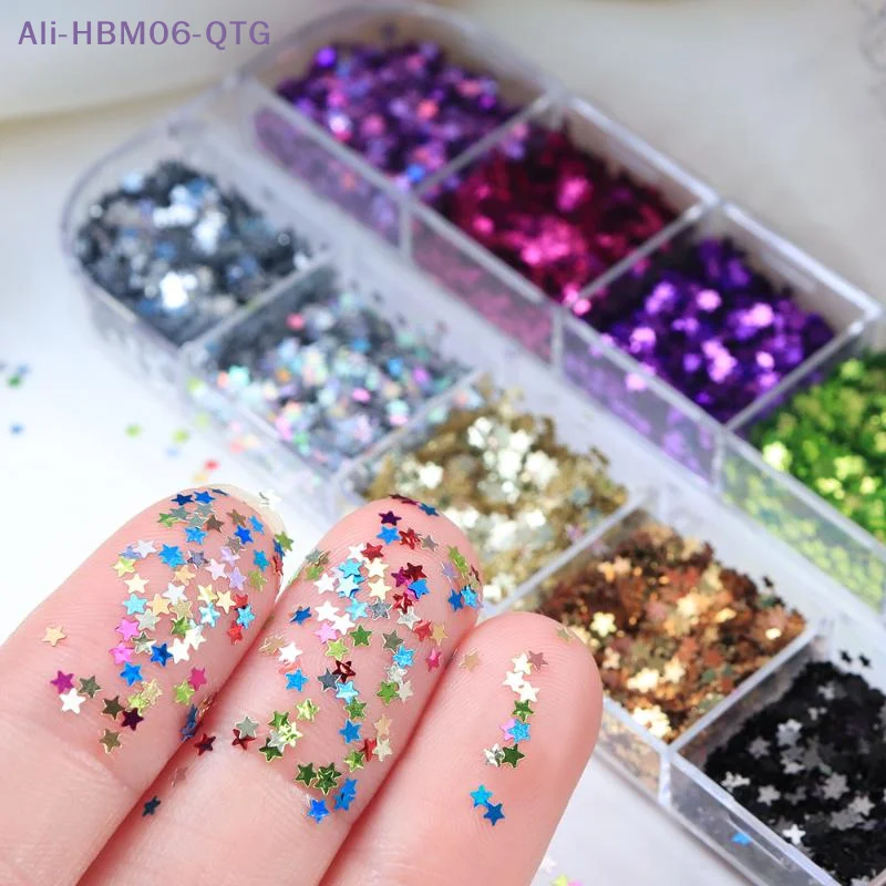 Nouvelles Paillettes 3D Mini Étoiles pour Ongles, 12 Grilles/Boîte, 2mm, Holographiques, Cœur, Pentagramme, Scintillantes, Décorations Nail Art