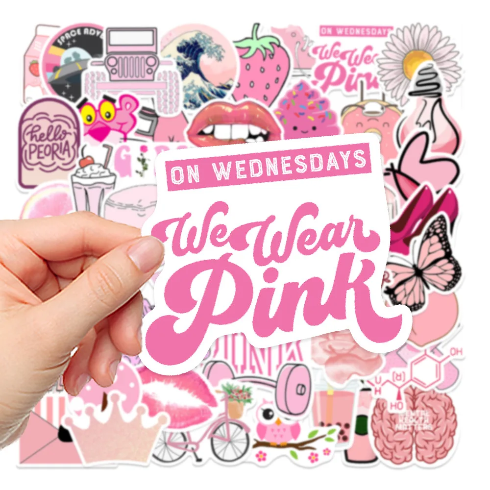 50/100/150PCS Pink Fresh Stickers Stationery Decals Laptop Computer Guitar Water Cup Mobile Phone Case Decoration DIY Stickers