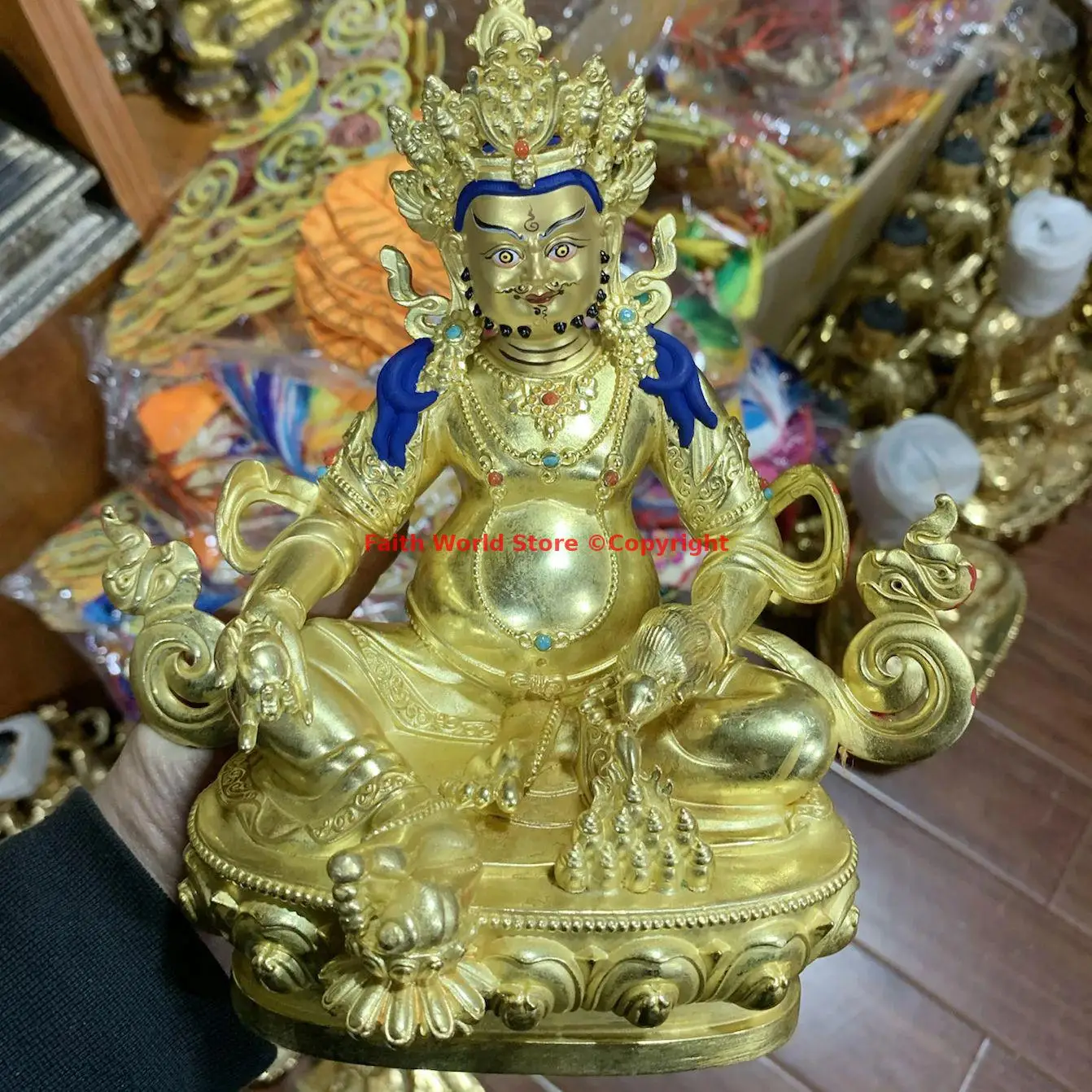 High grade gilding Buddha statue HOME temple effective protection Tibetan Nepal God of wealth Yellow Jambhala Mammon Buddha