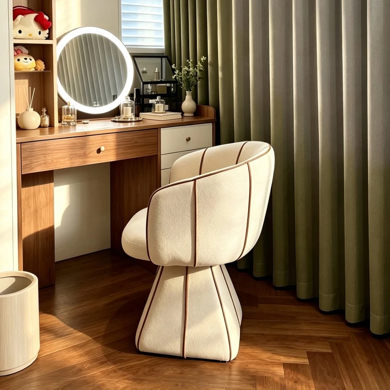 Taburete de tocador de lujo giratorio para niñas, taburete de tocador moderno beige, diseño de belleza, muebles para dormitorio