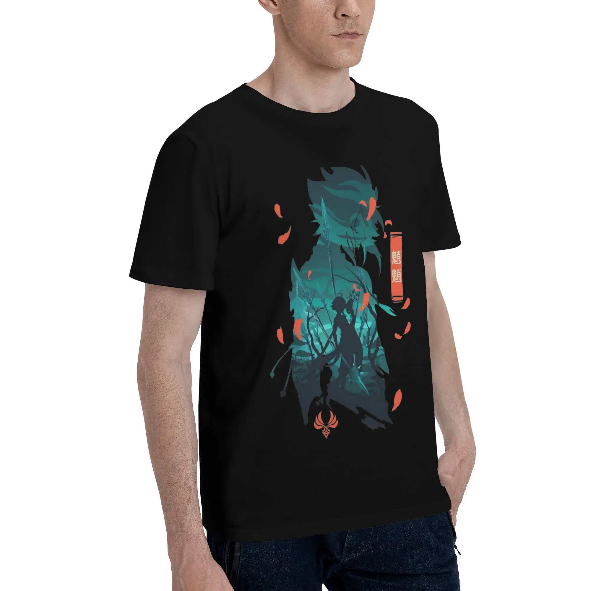 Genshin Impact Xiao Game T-Shirts for Men  Funny Cotton Tees Crew Neck Short Sleeve T Shirt Classic Clothes