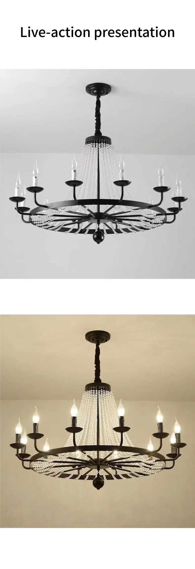 American Retro Crystal Candle E14 Chandelier