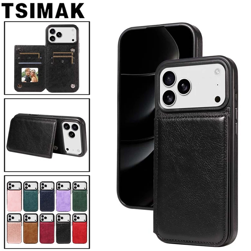 حافظة محفظة لهاتف آيفون 17/Air/17 Pro/17 Pro Max غطاء هاتف جلدي مع فتحات للبطاقات حامل مشبك مغناطيسي مزدوج حماية كوكه #1