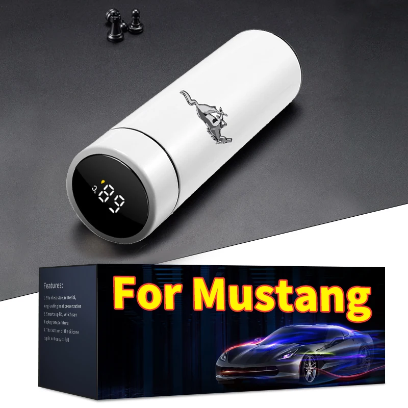 500ml Portable Car Logo Intelligent Stainless Steel Thermos Bottle For Mustang SHELBY GT 500 350 Convertible V Mach e Rainproof