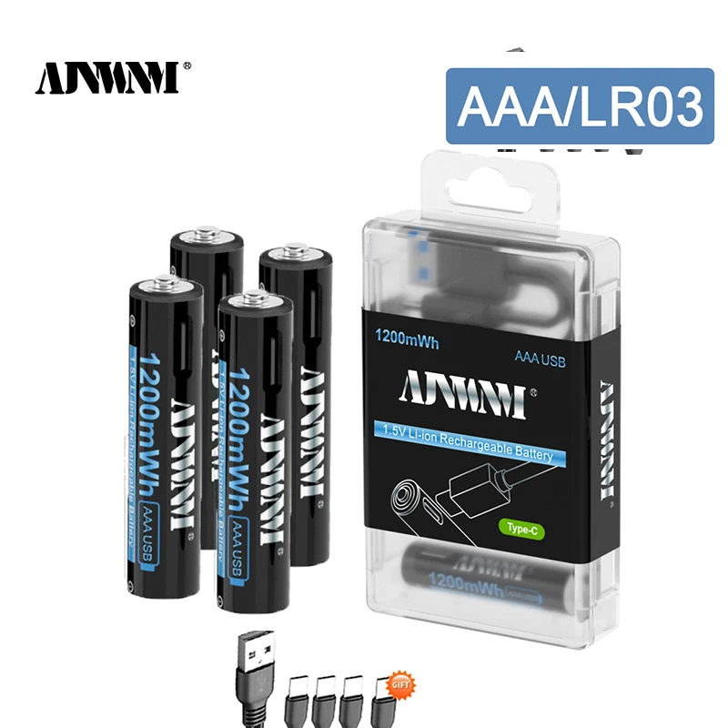 

AJNWNM USB AAA Rechargeable Batteries 1.5V 1200 mWh li-ion battery for remote control mouseElectric toy battery