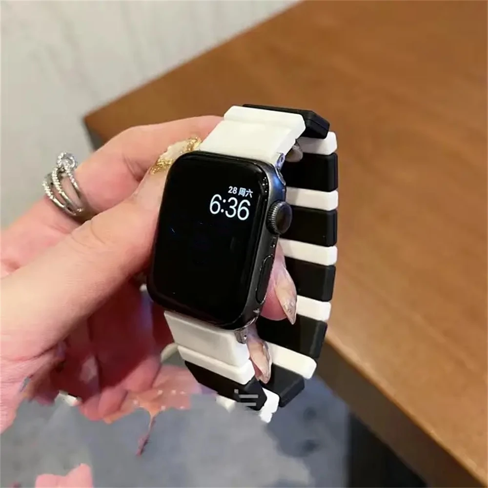 Cute Rainbow Color Block Elastic Sports Band For Apple Watch 9 8 7 6 5 4 3 2 SE Ultra Korea Strap For iWatch 41mm 49 45 42 40 38