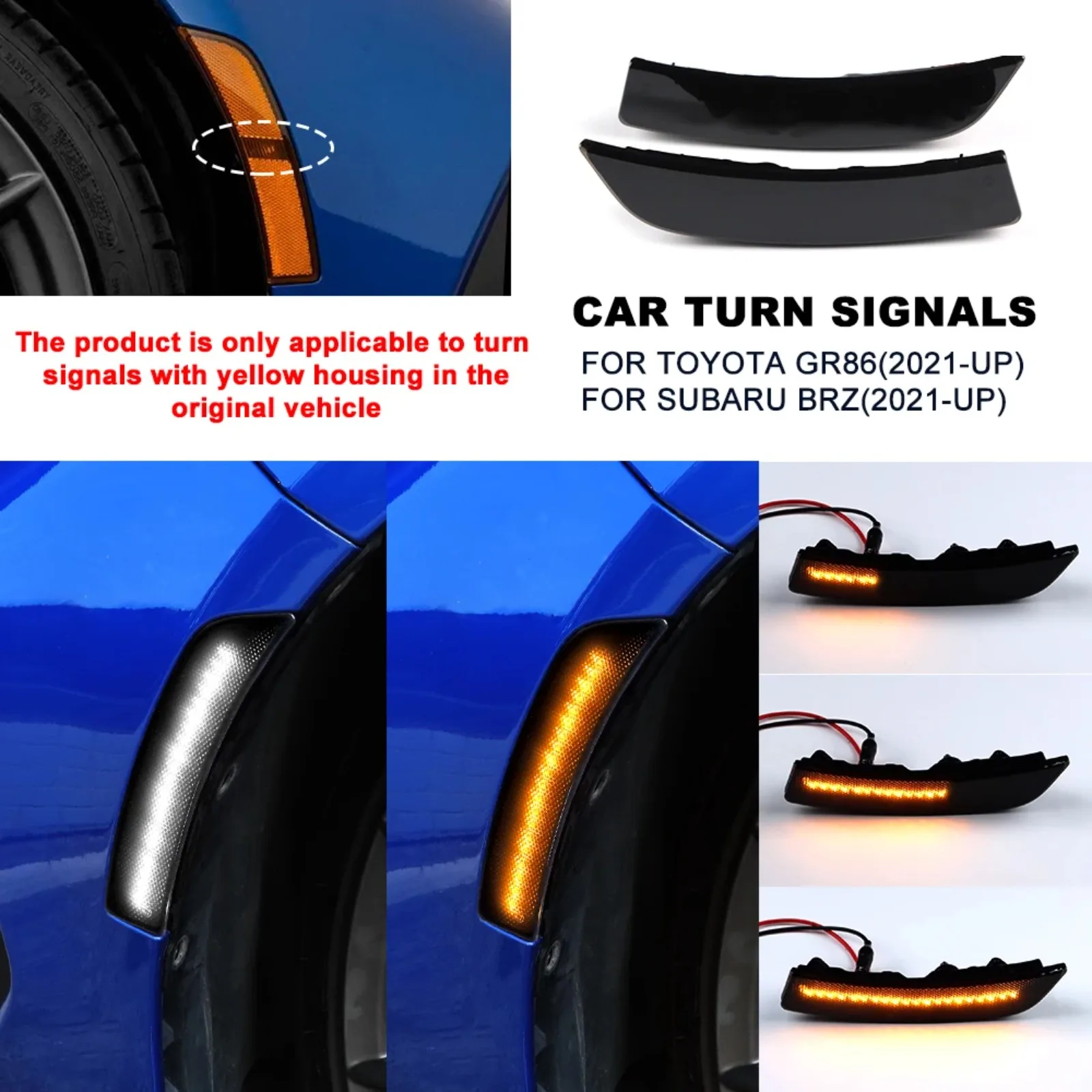 For Subaru BRZ GR86 2021-2026 Dual Color LED Turn Signal Lamp White DRL Amber Blink Side Marker Exterior Decor Mod Accessories