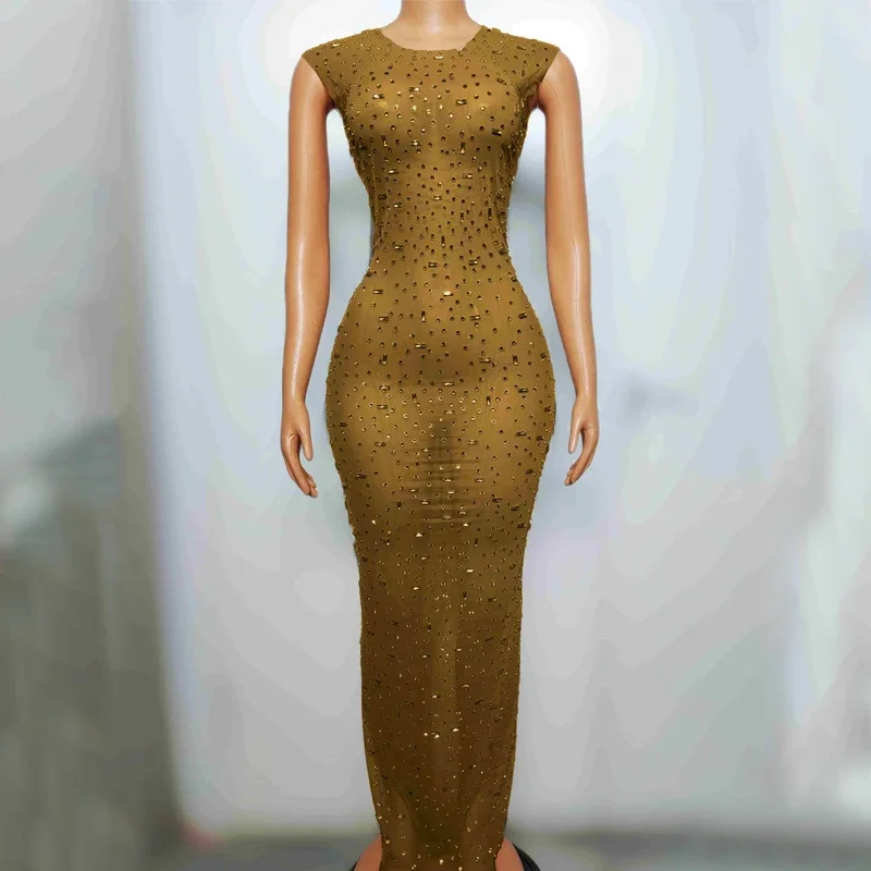 8 Colors Full Rhinestones Party Dress Women Celebrate Festival Outfit Stage Catwalk Gogo Costumes Evening Prom Dresses XS7525