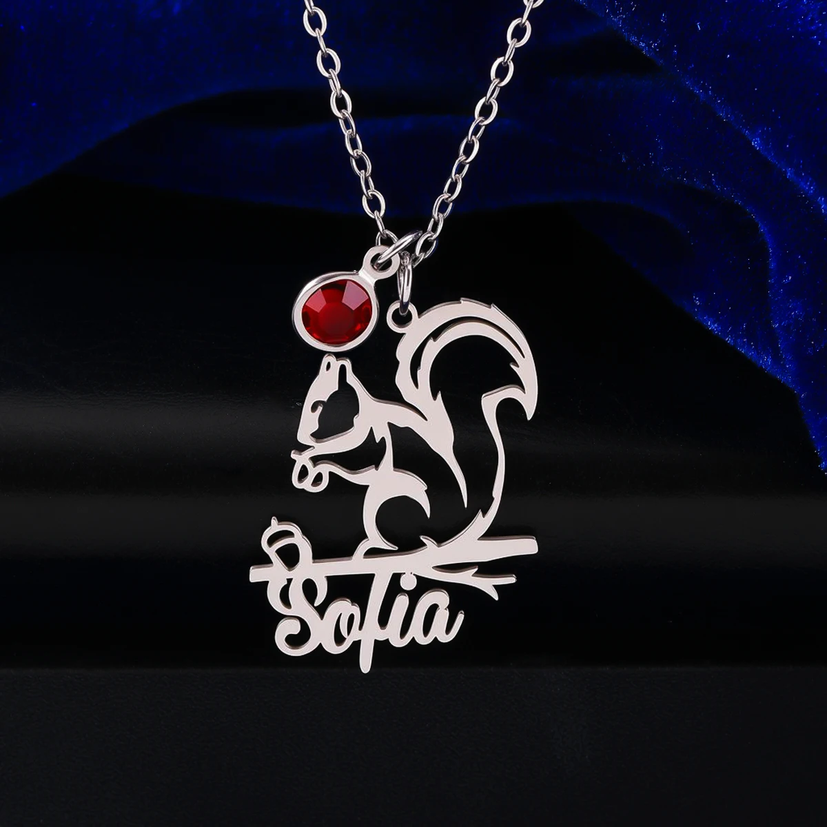 

Custom Name Stainless Steel Openwork Squirrel Necklace Women's Fashion Pendant Necklace Birthday Gift