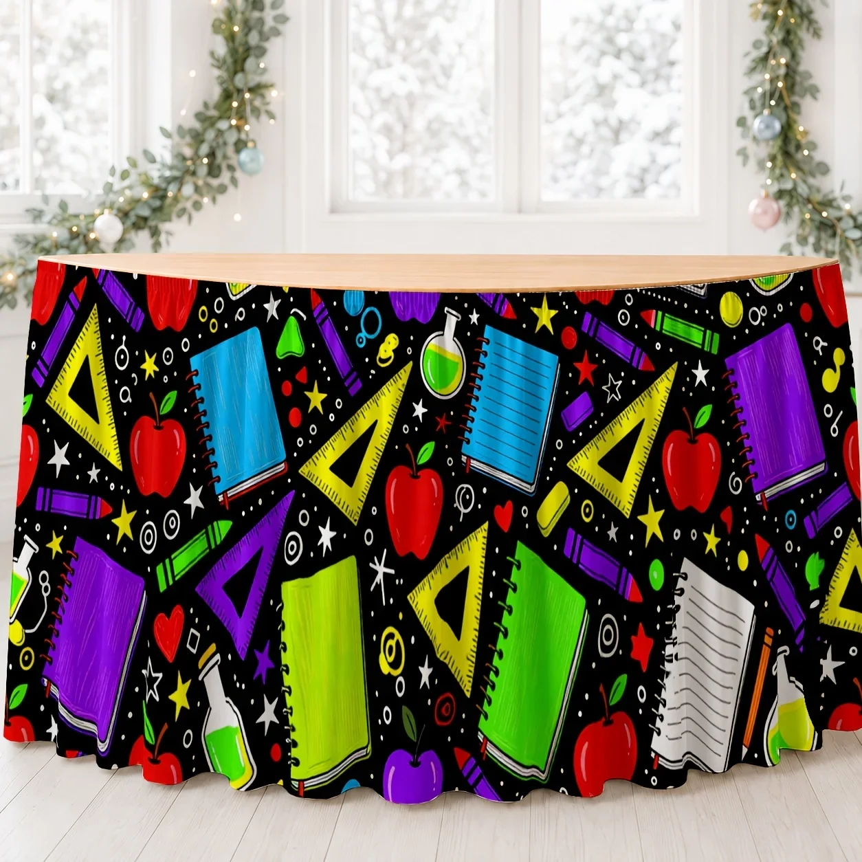 1-piece set - suitable for weddings, parties, birthdays and classroom table skirts - bright striped rectangular table skirt