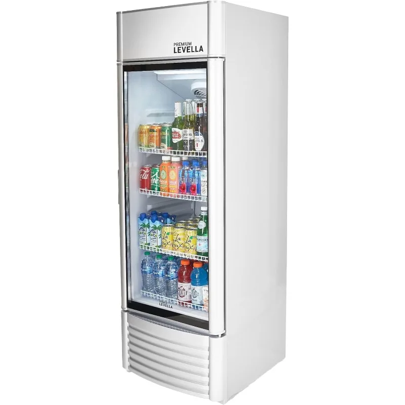 PRF90DX Glass Door Display Refrigerator 9.0 cu ft Commercial Beverage Cooler Merchandiser With Customizable Lightbox  Silver