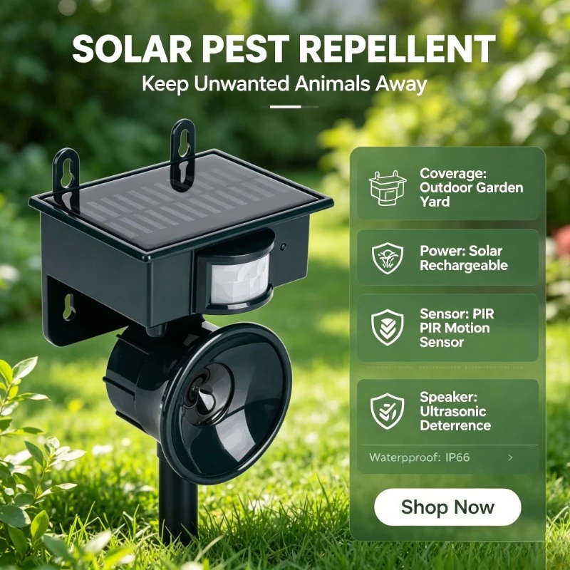 Outdoor Solar Ultrasonic Deterrent Repeller for Vegetable Plot Patio Wildlife Driving Away