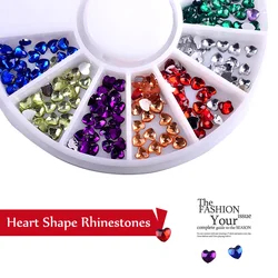 1 Box Heart Shape Acrylic Nail Art Decoration Wheel Glitter 3D Design Rhinestone Charm Jewelry Nail Tools