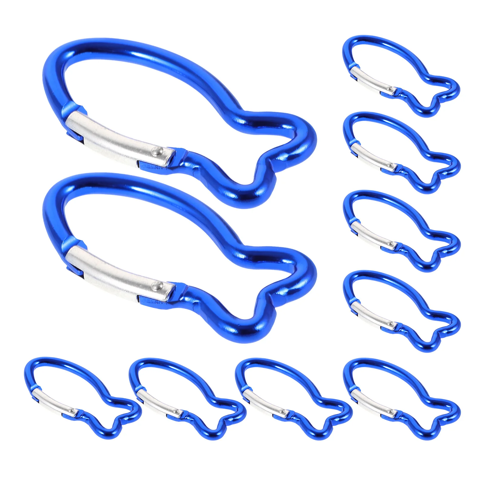 

10pcs Blue Fish Shape Carabiner Outdoor Safe Fast Hanging Spring Hook Snap Mountain Buckle Backpack Clips Metal Buckles Climbing