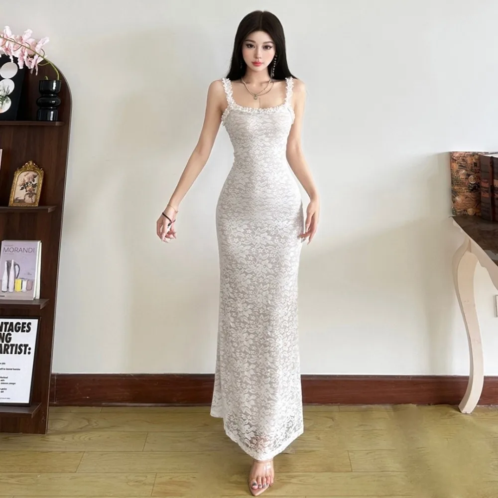 فستان ماكسي من قماش الجاكار من SylCue فستان نسائي مكشكش وأشرطة كتف بدون أكمام وظهر مكشوف ملفوف على الورك في الشارع فساتين أنيقة