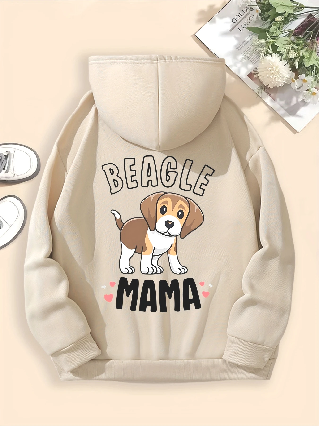 A السمين بيغل الأم 2025 الخريف والشتاء تصميم بسيط المرأة هوديي أعلى بأكمام طويلة ملابس نسائية عادية #3