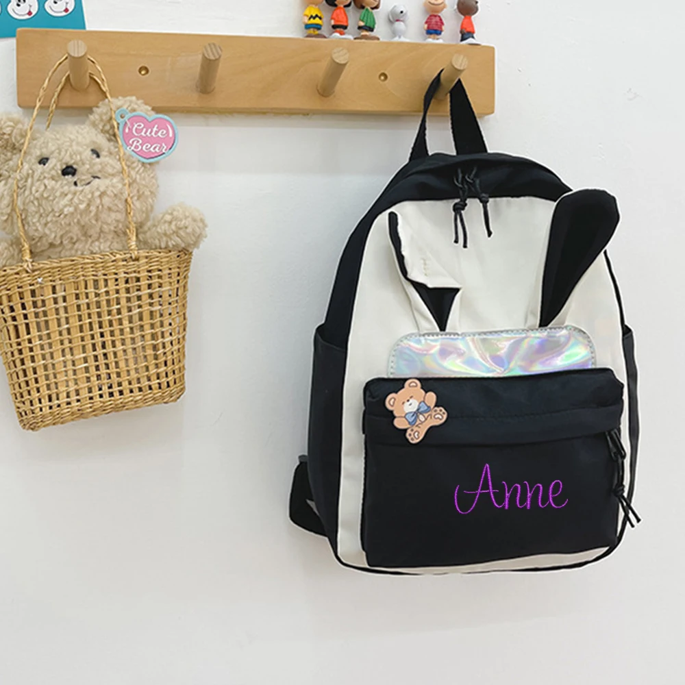 Little Boys Girls Bunny Ear Backpack Embroidered Name Kindergarten Schoolbag Personalized Children's Day Gift Bag with Names