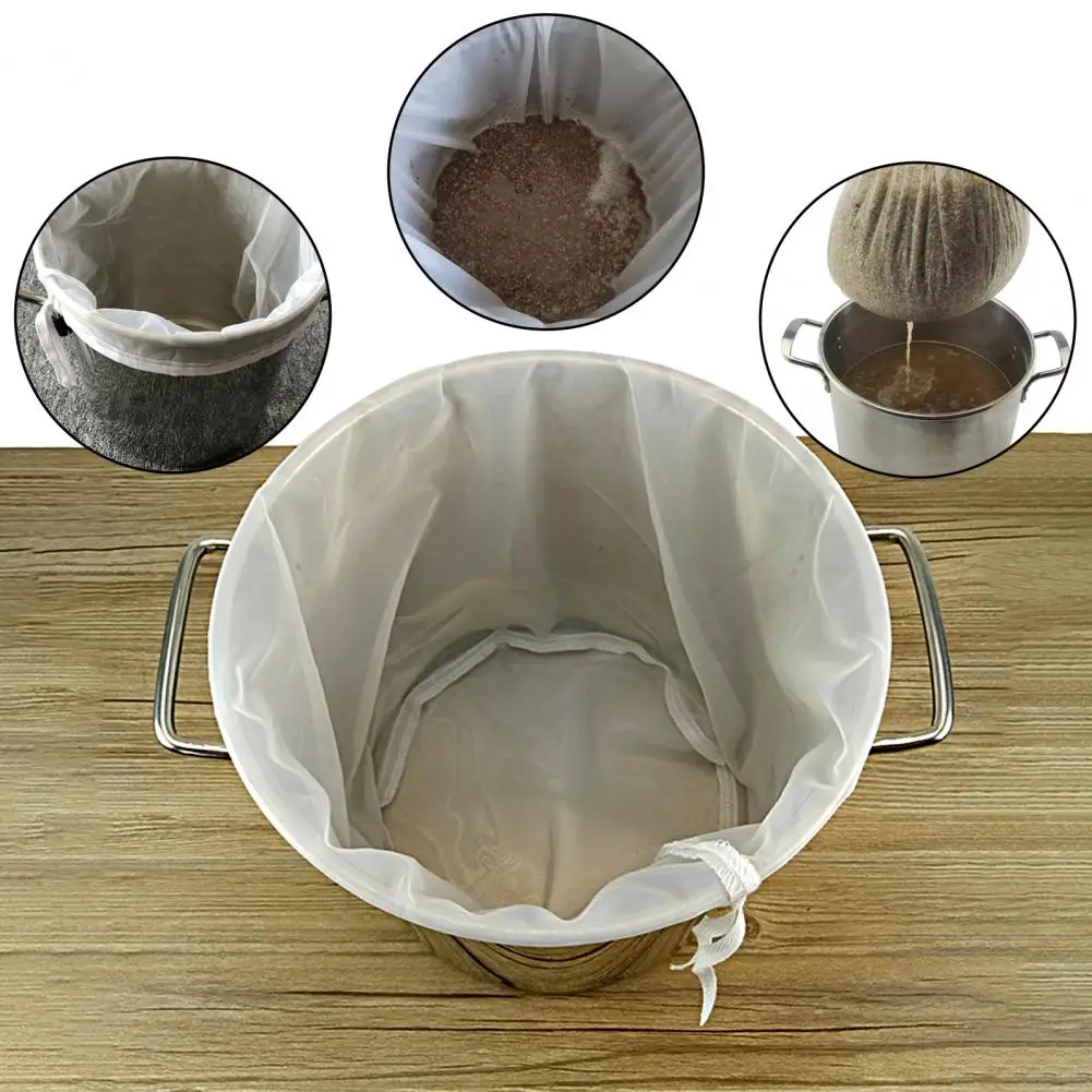 Filter Bag Drawstring Design Heat-Resistant Fabric Beer Homebrew Filter Bag Wine DIY Tools Party Supply Kitchen Food Filter Bags