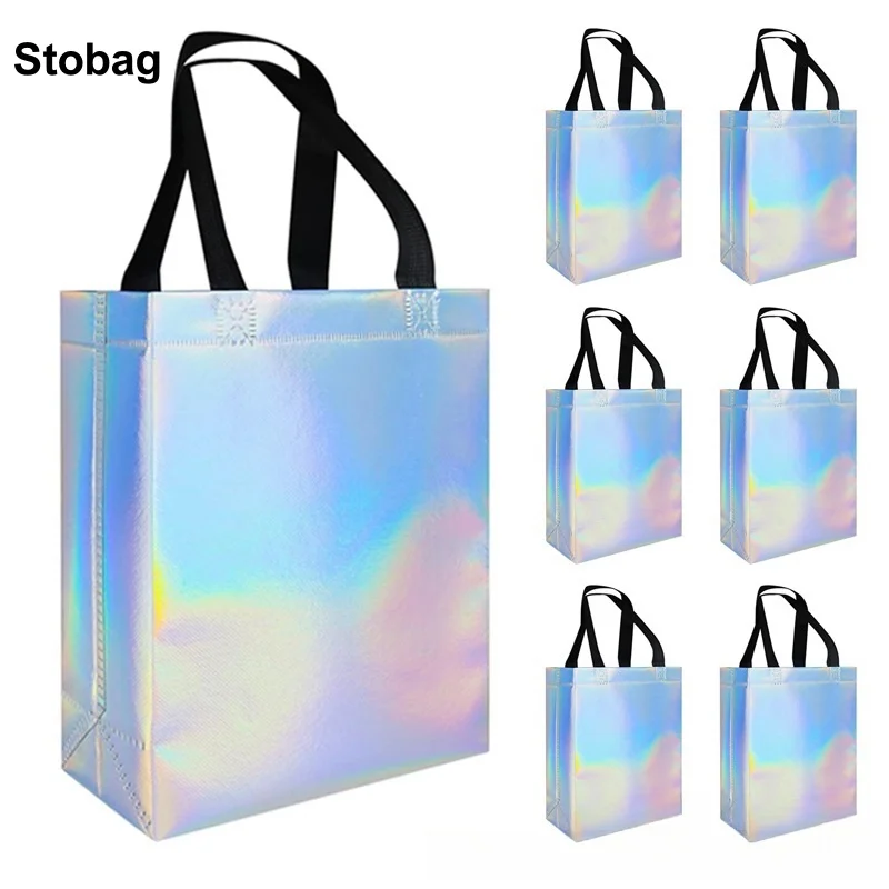 

StoBag 25pcs Wholesale Laser Non-woven Tote Bags Gift Packaging Shopping Portable Fabric Reusable Pouch Custom Logo(Extra Fee)