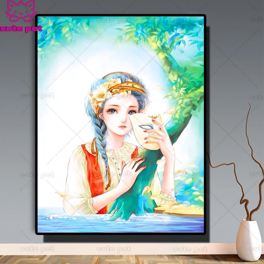 5d Diamond Painting cartoon girl Cross Stitch Needlework Home Decorative full Square round Diamond 3d Embroidery tree mask arts