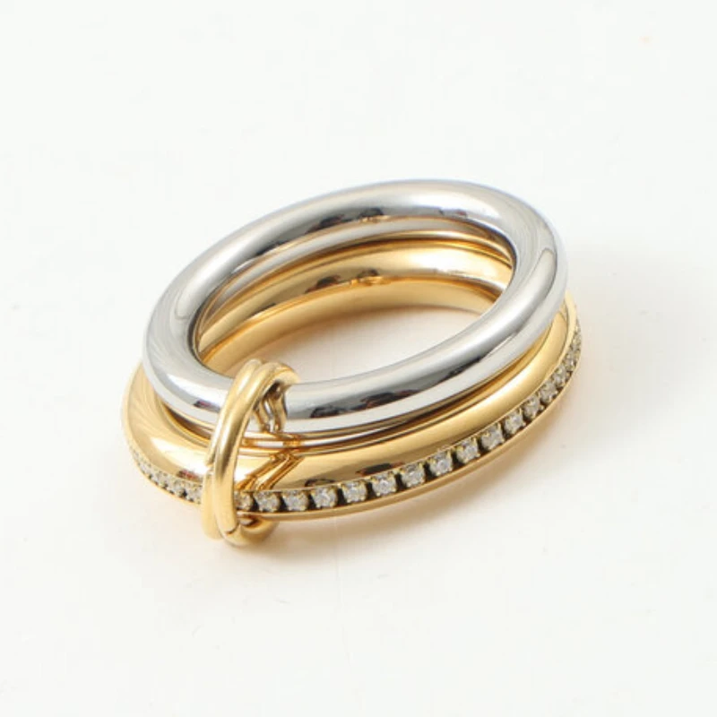 New Fashion Shinny Zircon Two-tone Ring for Women Stainless Steel Ring Gold Plated Jewelry