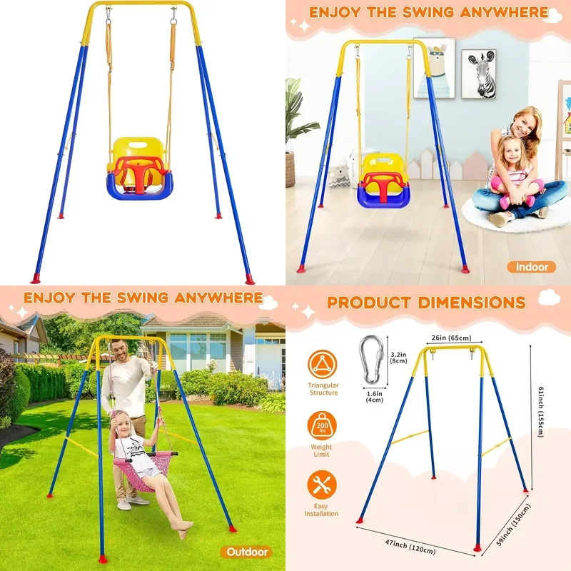 for Modern Metal Indoor Outdoor Swing Set with Safety Features Spring Hooks Suspenders for Parks Schools