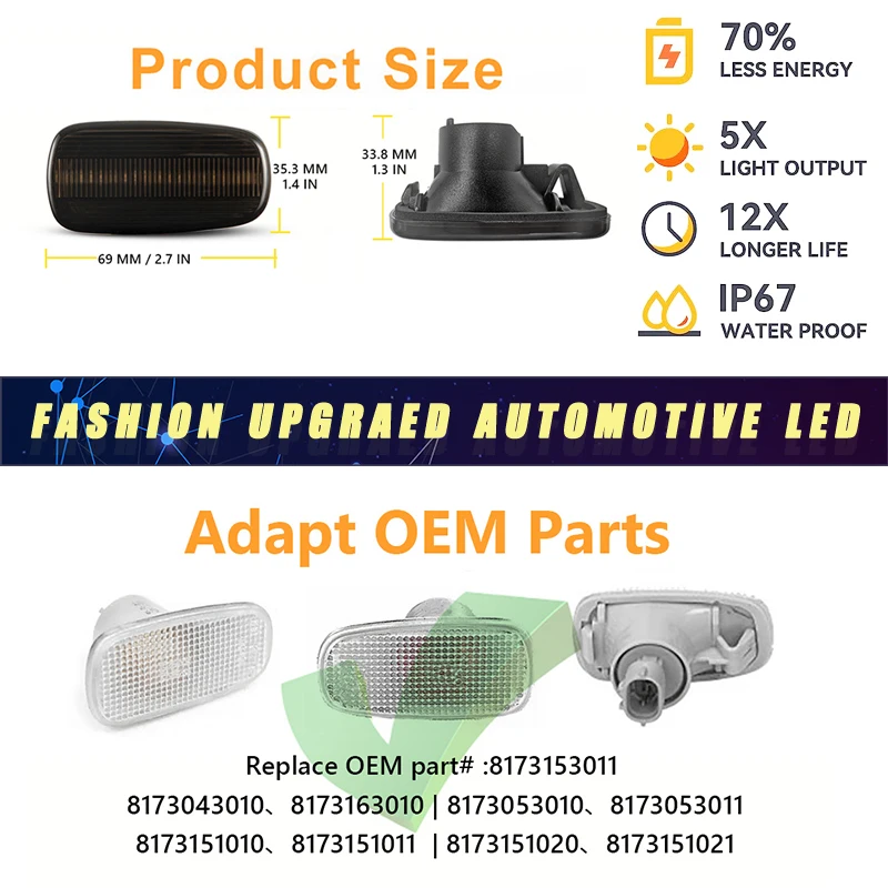 LED Side Marker Lamp Amber Side Fender Turn Signal Lights For Toyota Allion Altezza bB Corolla Crown Celsior FunCargo Echo Verso