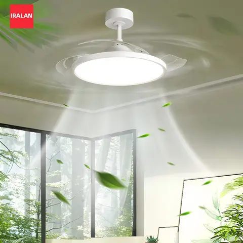 IRALAN 천장 팬 라이트 현대 42/48 인치 원격 스마트 LED 보이지 않는 천장 팬 램프 침실 거실