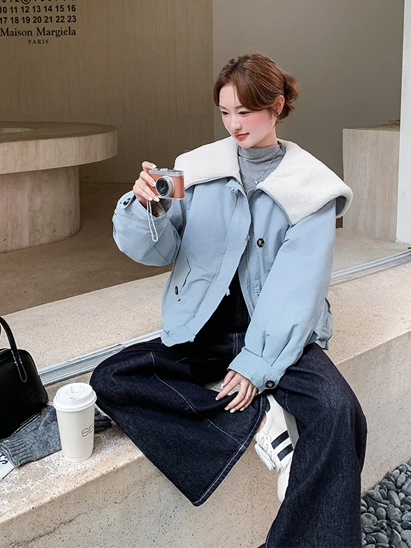 Parka en duvet avec col en fourrure d'agneau, veste d'hiver décontractée ample pour femme, 90% duvet blanc, vêtements d'extérieur