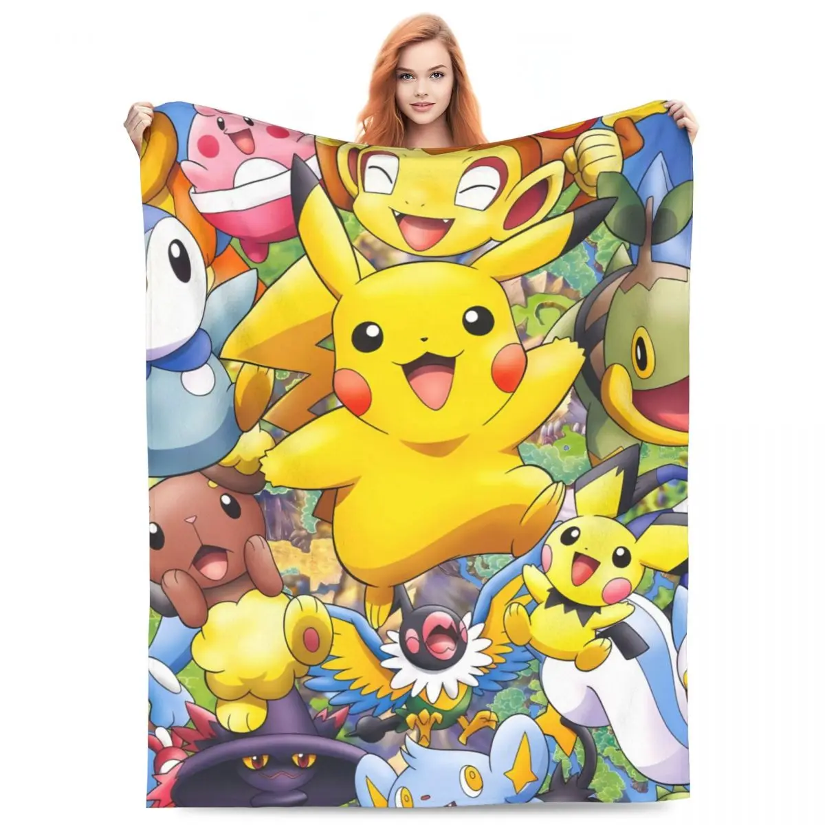 Pikachu Cartoon Blanket Warm Soft Novelty Plush Throw Blanket For Home Decor Travel Flannel Bedspread Bed Cover