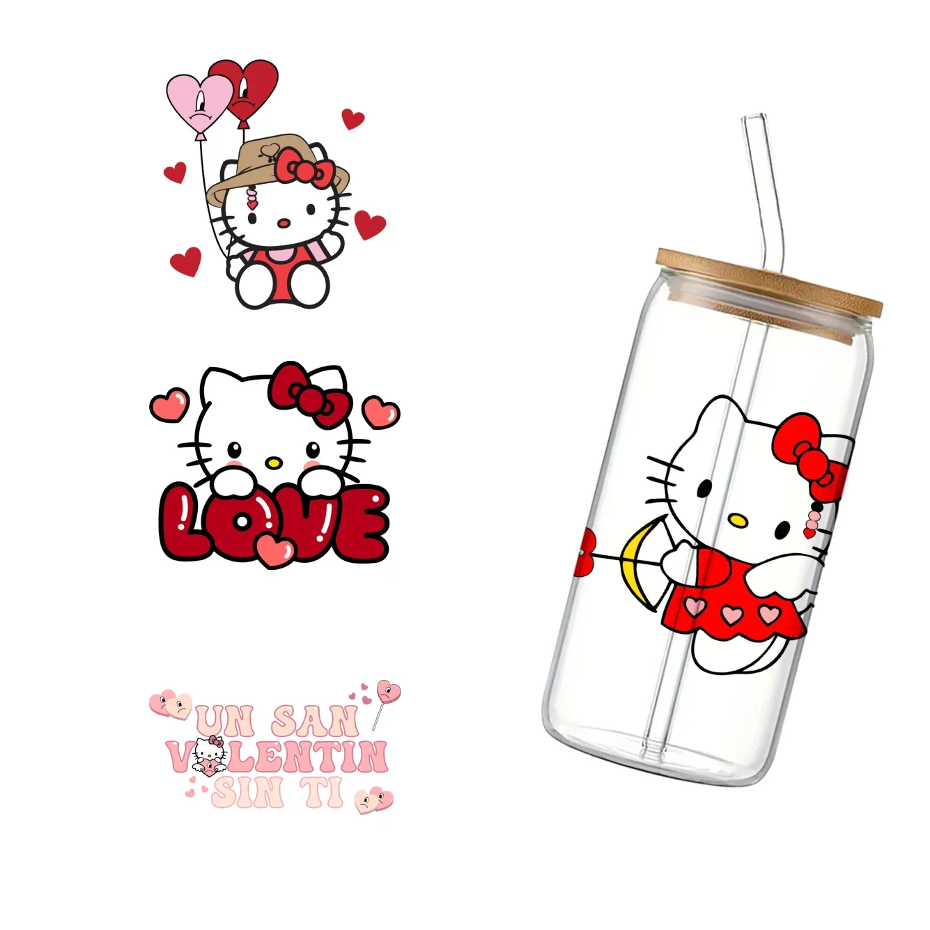 New Arrival Valentine's Day Sanrio Hello Kitty 11x11cm Cartoon Cup Wrap Sticker 16oz UV DTF Waterproof Sticker for Kids Gift