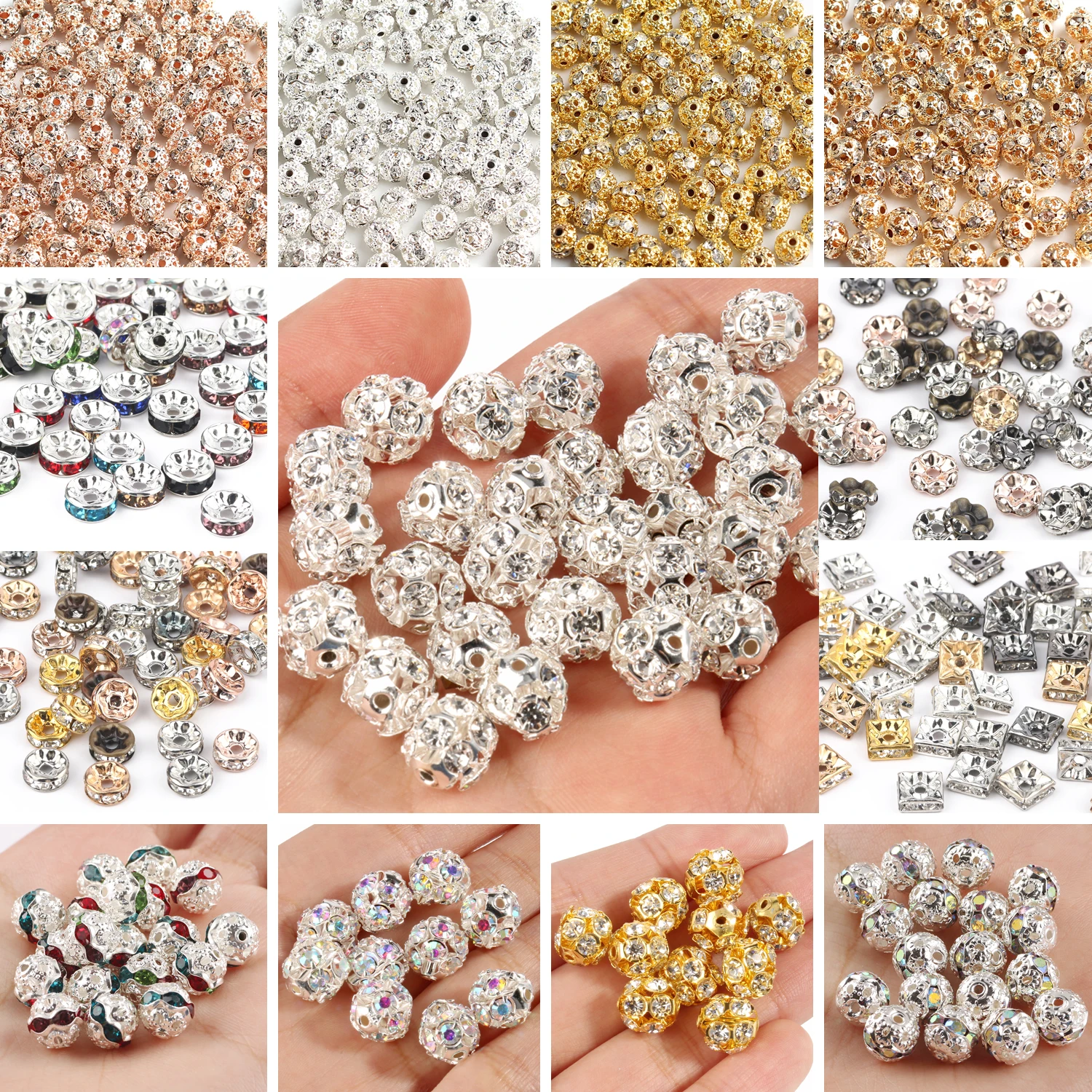 50pcs Multicolor AB Rhinestone Balls Crystal Loose Spacer Round Beads for Jewelry Making DIY Bracelet Accessories 6/8mm