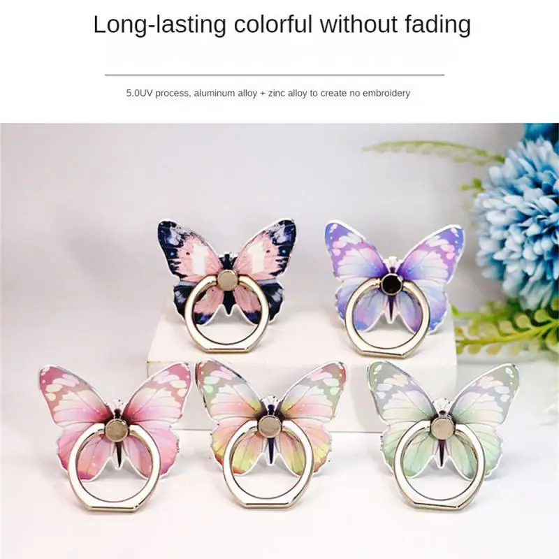 Soporte giratorio con hebilla de anillo para teléfono móvil, diseño de mariposa pintado, dibujos animados creativos, bonito, 1 Uds.
