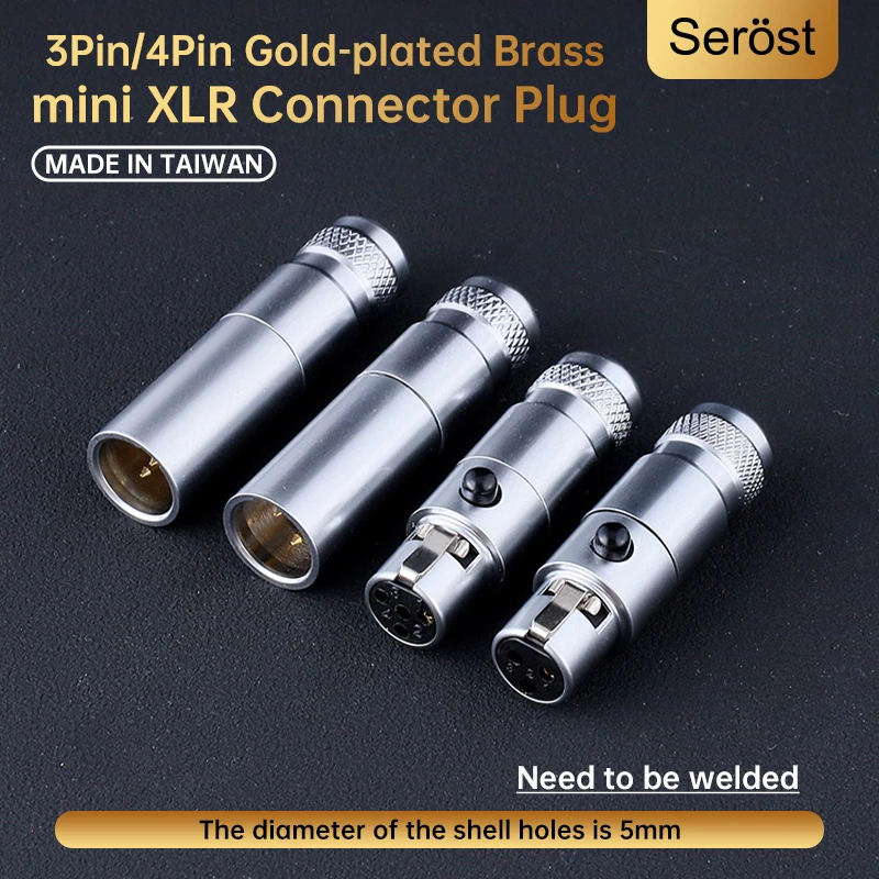 Serost HiFi Audio Gold-Plated Mini XLR Connector 3/4 Pin Jack Female & Male Plug Socket for DIY Microphones Headphones Cable