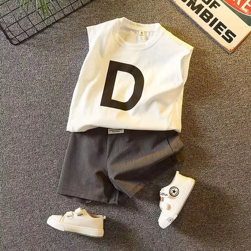 kids Sleeveless clothes sets for boys 0-5years wear Two-piece sets cotton baby boys clothing suits fashion