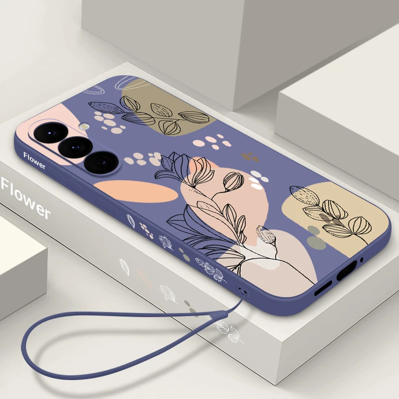 Creative Flower Lanyard Case For Samsung Galaxy S24 S25 S23 S22 Ultra S21 S20 FE A56 A52 A53 A54 A15 A35 A55 5G Soft Cover Coque