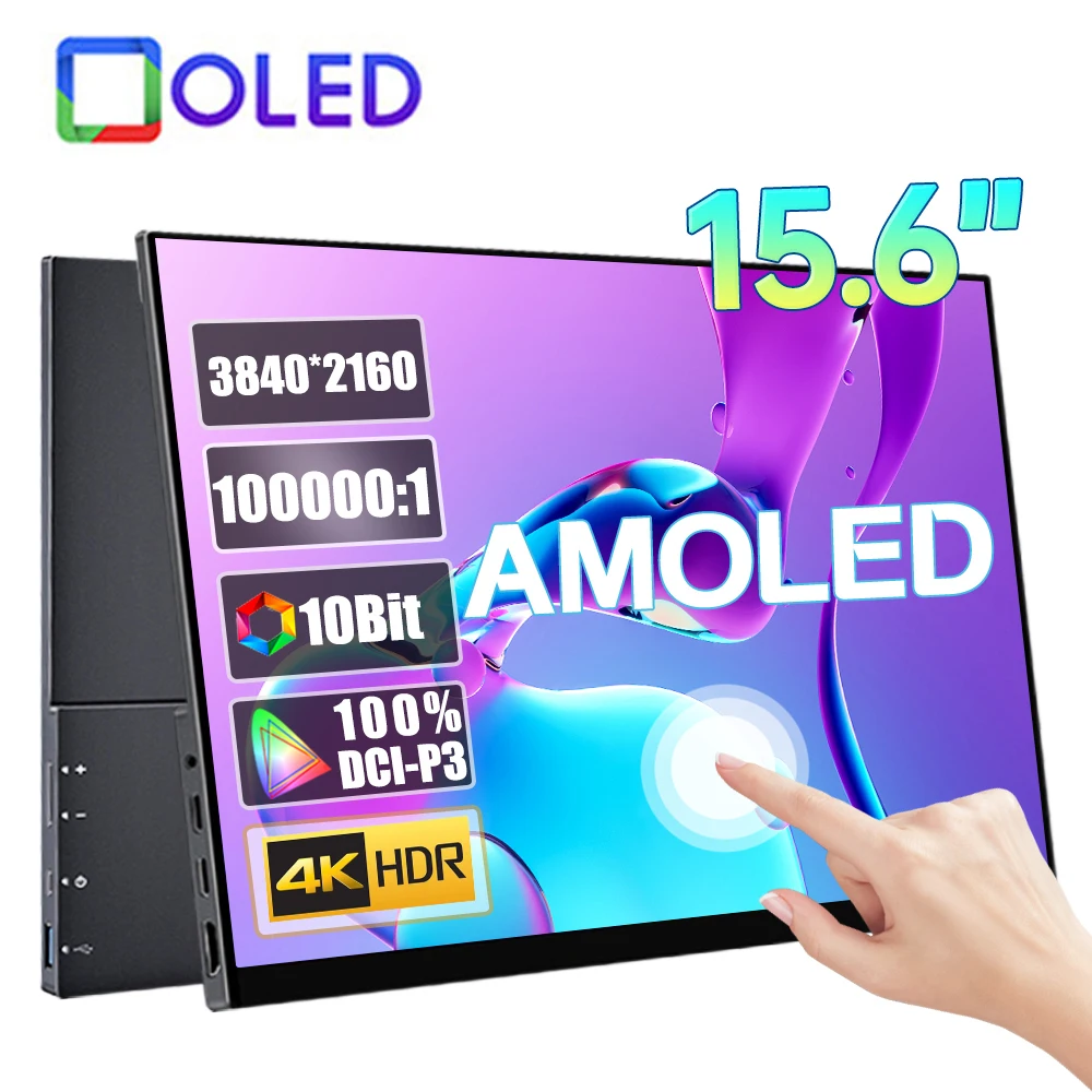 

13.3/15.6 Inch 4K OLED Touch Screen Portable Monitor 3840*2160P 550Nits 100000:1 1MS Gaming Display For PC Laptop Phone PS5 Xbox