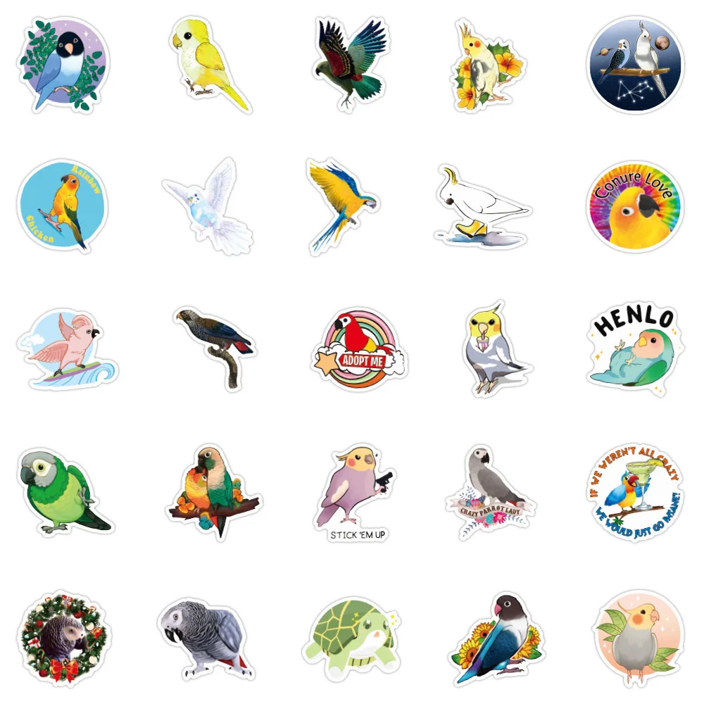 10/30/50pcs Cute Parrot Bird Cartoon Stickers Decal Graffiti Phone Notebook Guitar Water Bottle PVC Classic Toy Sticker for Kids