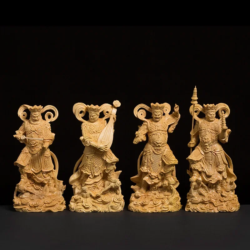 Four Kings Temple Sculpture, Wood Carved Buddhist Gods Statue