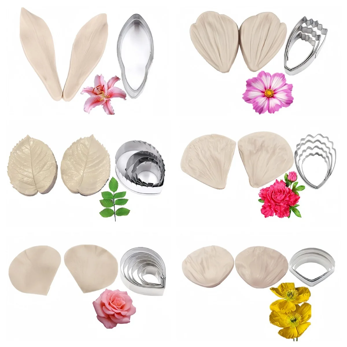 moules-de-poterie-molle-fondant12-ensembles-combines-de-roses-de-lys-petites-marguerites-et-pivoines-moule-en-silicone-et-acier-inoxydable