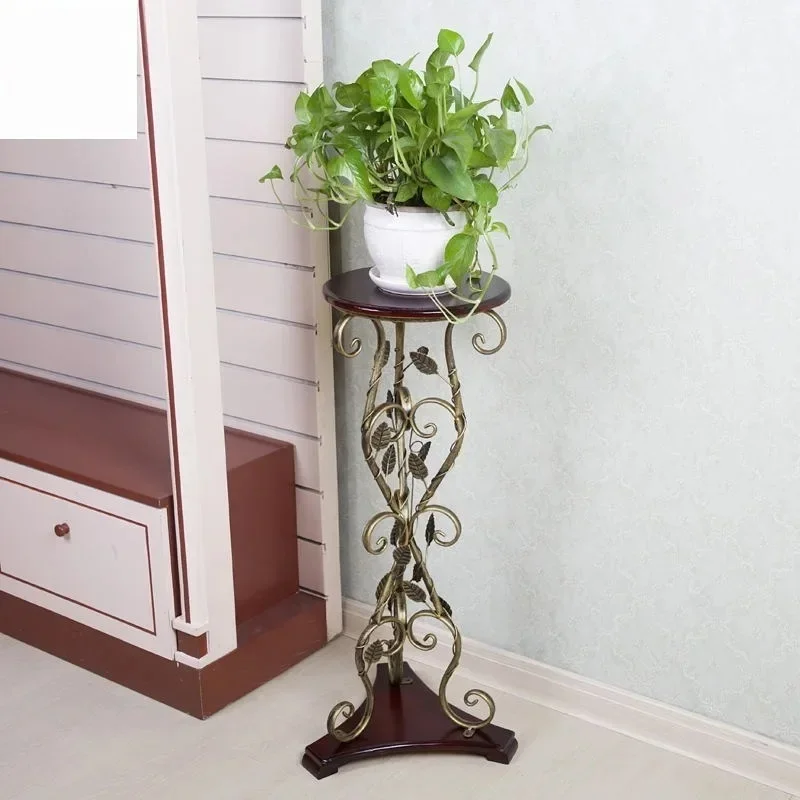 European Stand Wooden White Hanging Orchid Green Dill Flower Pot Frame Wrought Iron Single-Layer Floor-To-Ceiling
